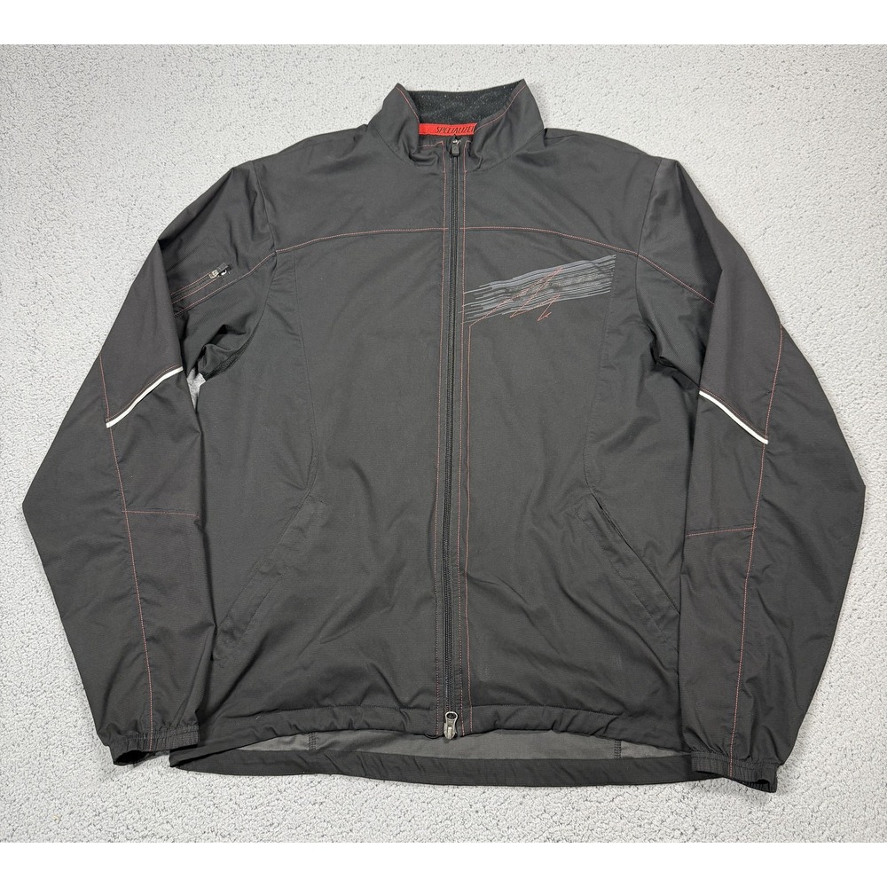 Specialized Jacket Mens Large Black Full Zip Cycling Windbreaker Reflective